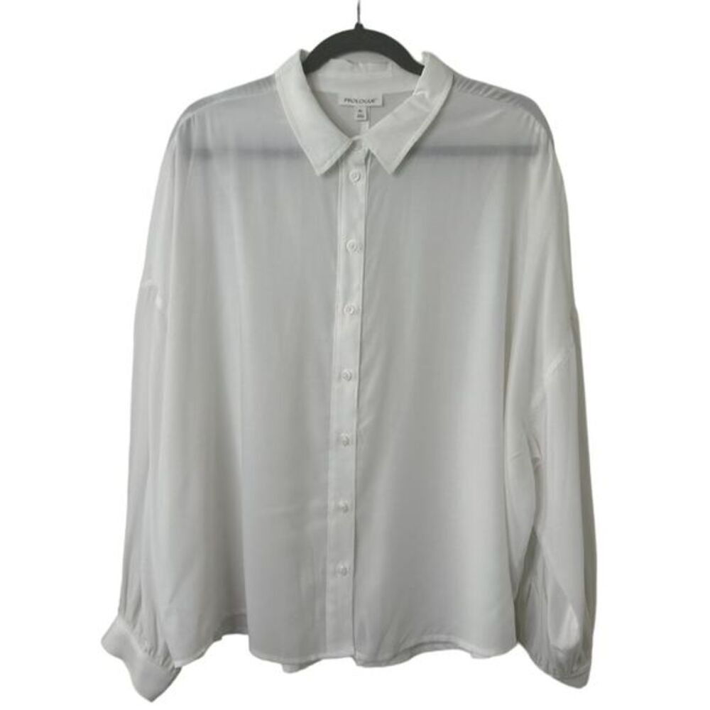Prologue Women's XL White Oversized Blouse Button-Down Shirt Top
